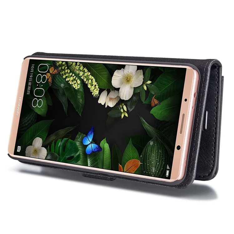 DG.MING Detachable 2-in-1 Split Leather Wallet Shell + PC Back Case for Huawei Mate 10 - Black