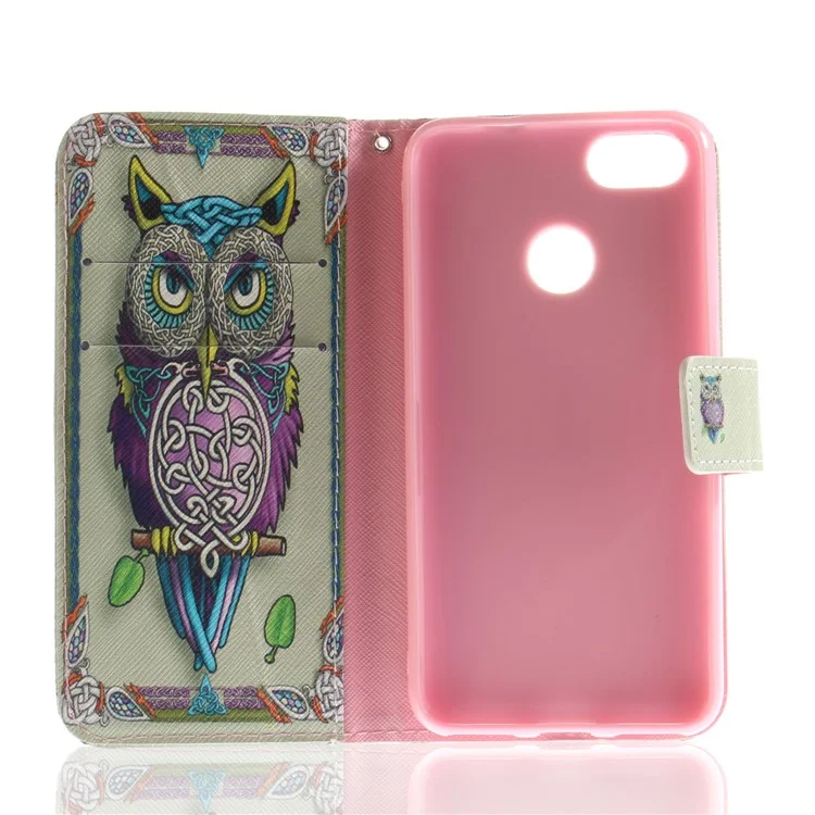Patterned PU Leather Wallet Phone Case for Huawei P9 lite mini / Y6 Pro (2017) / Enjoy 7 - Colorized Owl