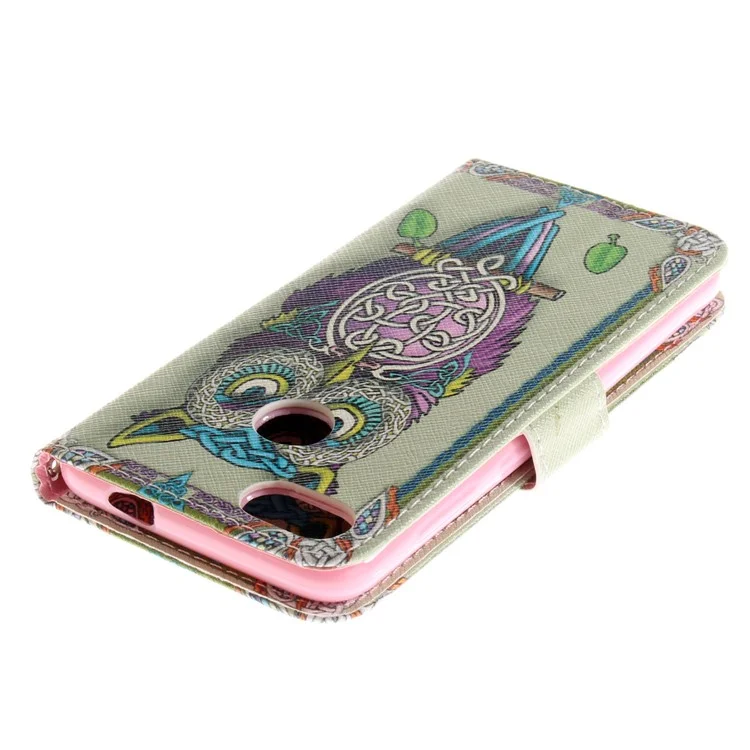 Patterned PU Leather Wallet Phone Case for Huawei P9 lite mini / Y6 Pro (2017) / Enjoy 7 - Colorized Owl