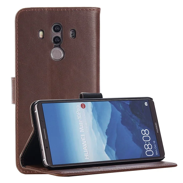 For Huawei Mate 10 Pro Crazy Horse Pattern Wallet Leather Case - Coffee