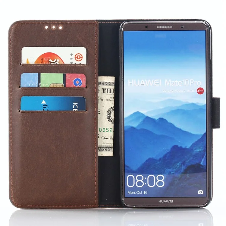 For Huawei Mate 10 Pro Crazy Horse Pattern Wallet Leather Case - Coffee