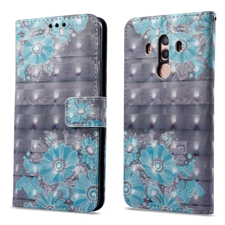 Pattern Printing Stand Leather Wallet Mobile Cover with Strap for Huawei Mate 10 Pro - Blue Flower