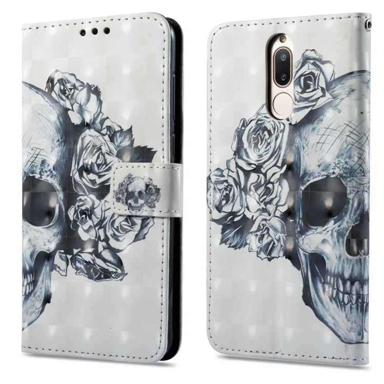 Vivid Pattern Stand Leather Wallet Cellphone Cover for Huawei Mate 10 Lite / nova 2i / Maimang 6 / Honor 9i (India) - Skull and Roses