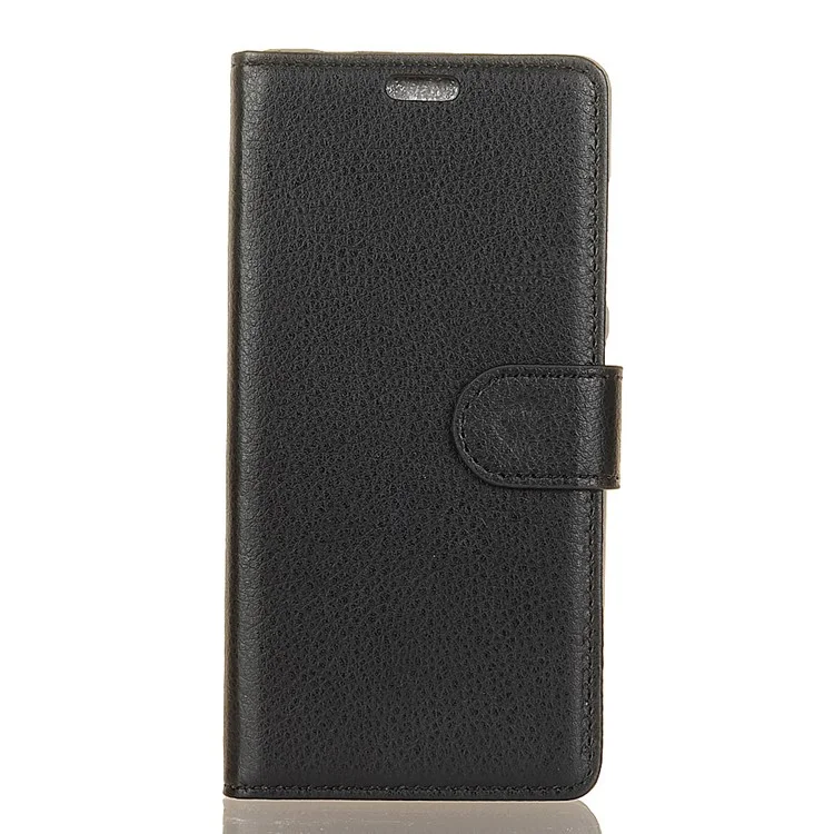 Litchi Texture Wallet Stand Leather Protective Case for Huawei P Smart / Enjoy 7S - Black