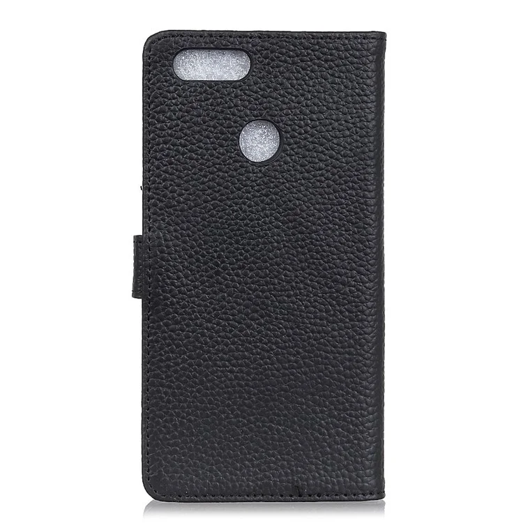Litchi Texture Genuine Leather Wallet Mobile Case for Huawei P Smart / Enjoy 7S - Black