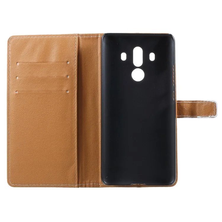 Pattern Printing Magnetic Leather Stand Casing for Huawei Mate 10 Pro - Wolf Howling At Full Moon Night
