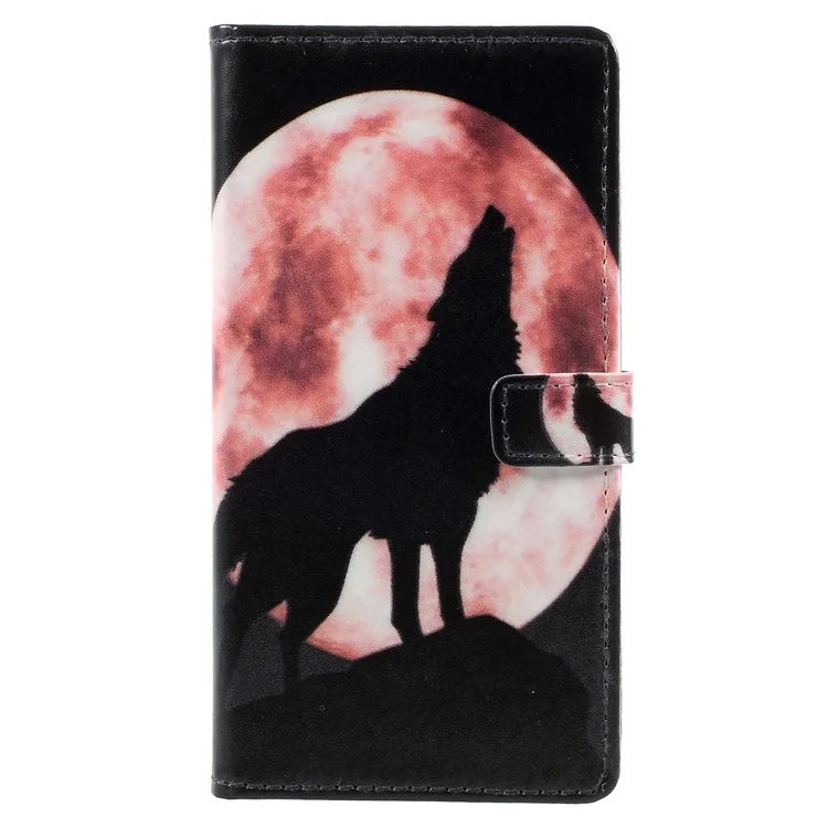 Pattern Printing Magnetic Leather Stand Casing for Huawei Mate 10 Pro - Wolf Howling At Full Moon Night