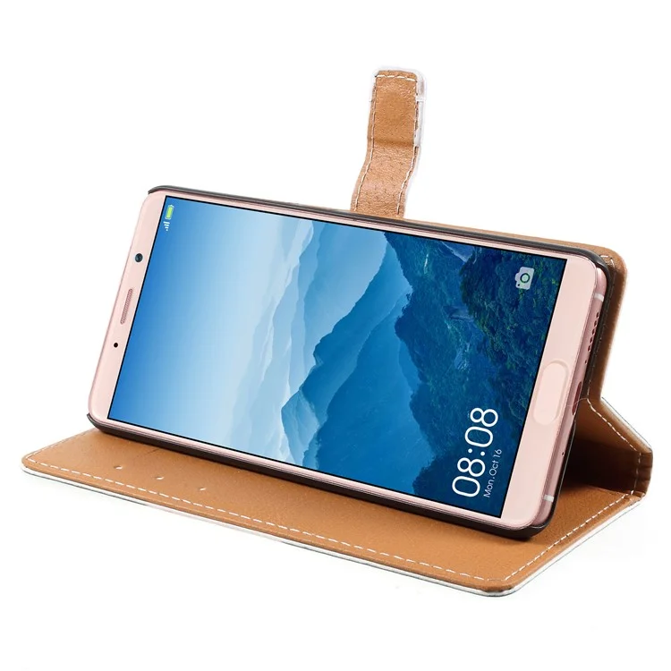 Pattern Printing Magnetic Leather Stand Casing for Huawei Mate 10 Pro - Wolf Howling At Full Moon Night