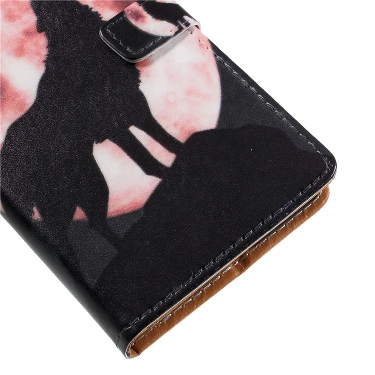 Pattern Printing Magnetic Leather Stand Casing for Huawei Mate 10 Pro - Wolf Howling At Full Moon Night