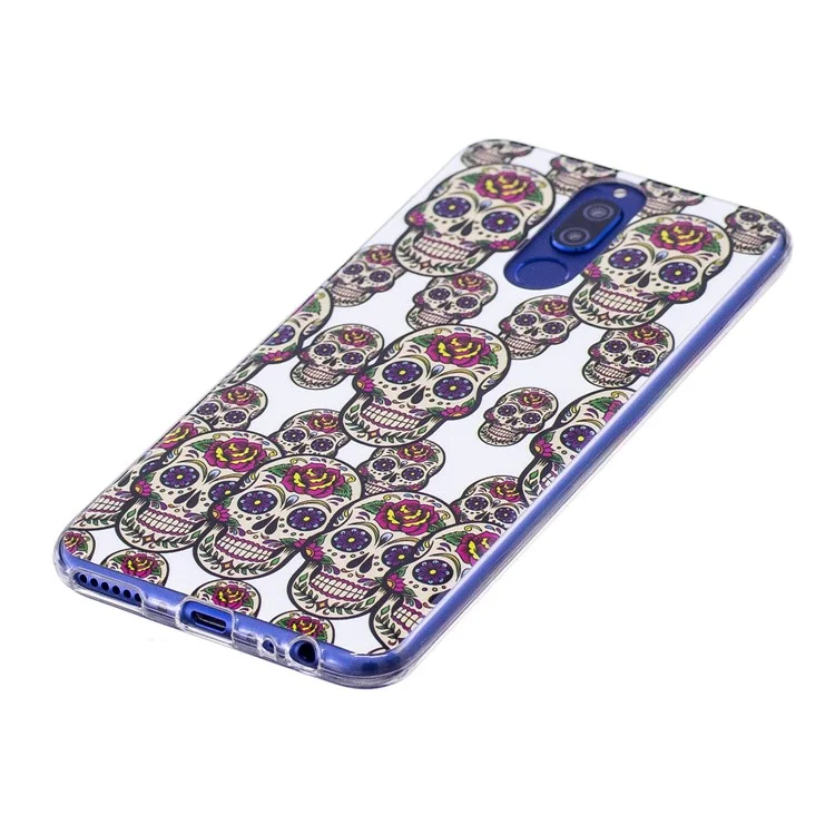 Luminous Glow Pattern Printing TPU Case for Huawei Mate 10 Lite / nova 2i / Maimang 6 / Honor 9i (India) - Floral Skulls
