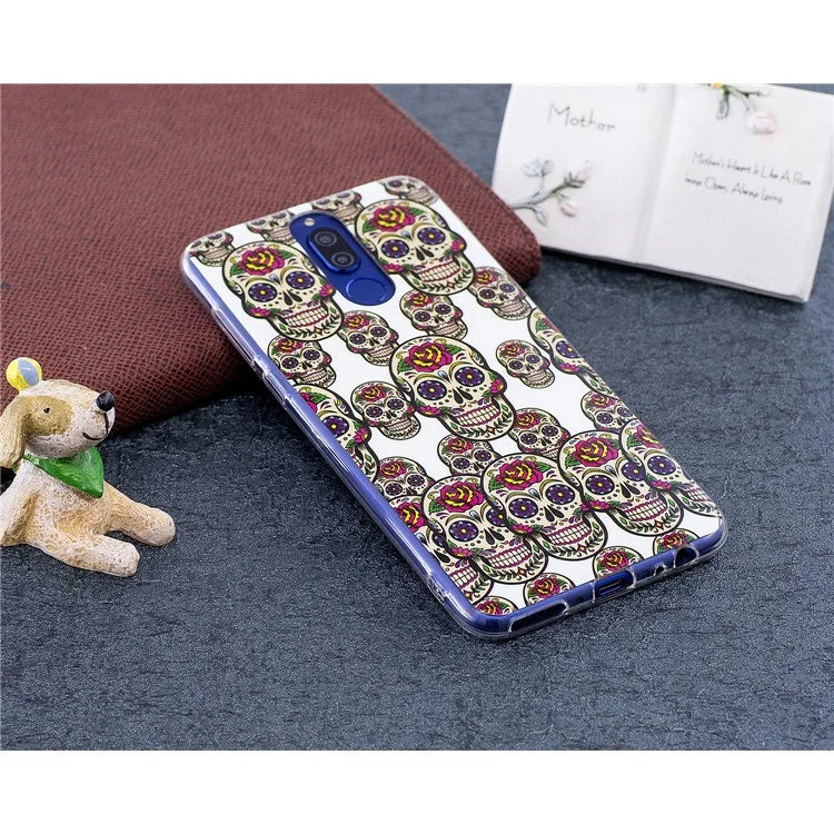 Luminous Glow Pattern Printing TPU Case for Huawei Mate 10 Lite / nova 2i / Maimang 6 / Honor 9i (India) - Floral Skulls