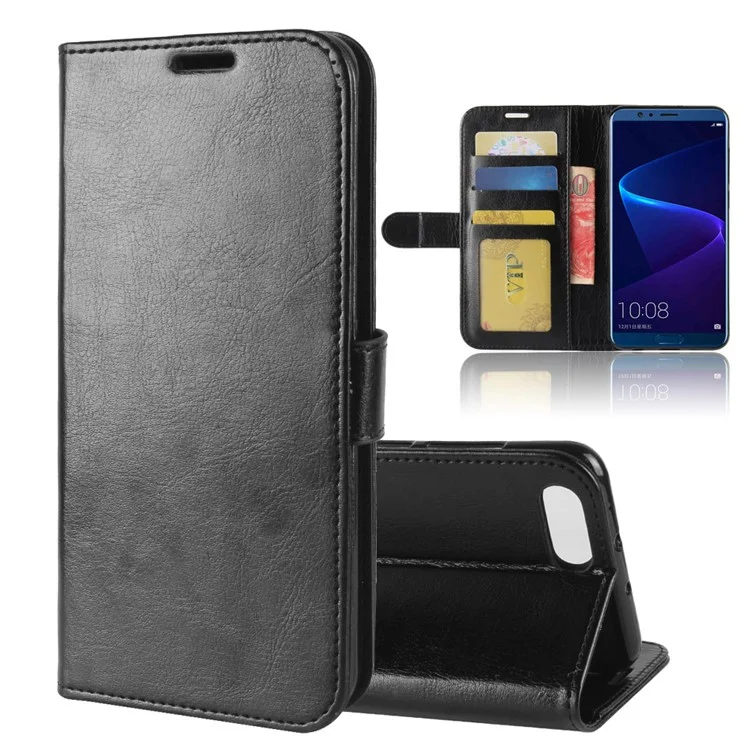 Crazy Horse Magnetic Stand Wallet Leather Mobile Phone Case for Huawei Honor View 10 / V10 - Black