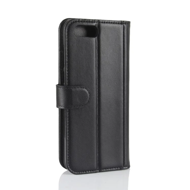 Genuine Split Leather Wallet Stand Mobile Case for Huawei Honor V10/View 10 - Black