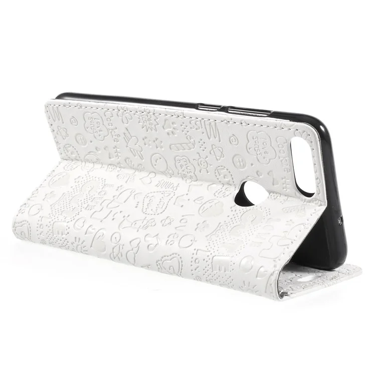 Cartoon Graffiti Wallet Stand Leather Case for Huawei P Smart/Enjoy 7S - White