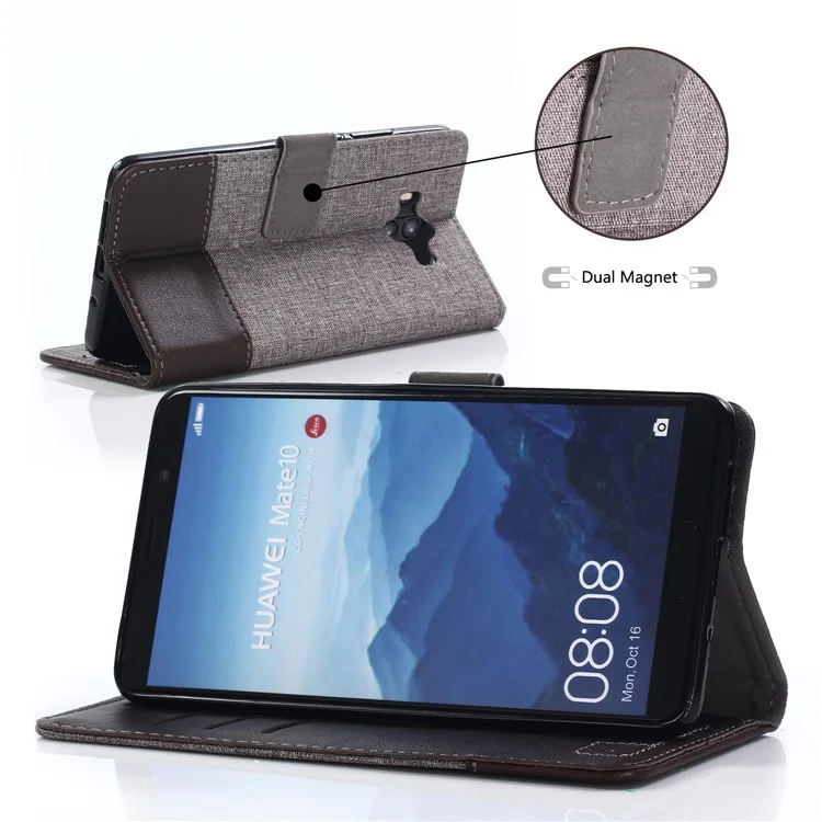 MUXMA Estuche para Teléfono Móvil de Cuero y Lona para Huawei Mate 10 - Marrón
