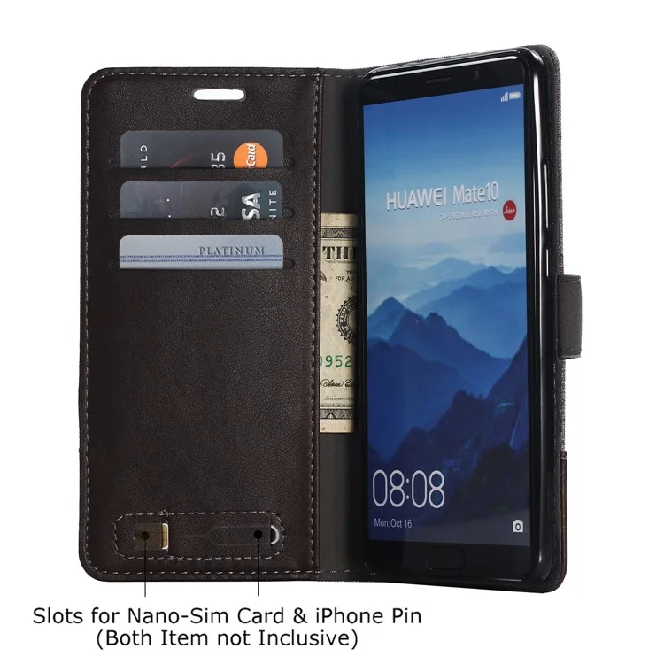 MUXMA Estuche para Teléfono Móvil de Cuero y Lona para Huawei Mate 10 - Marrón