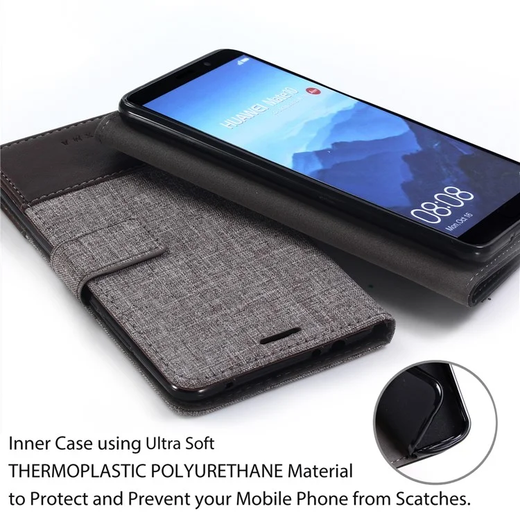 MUXMA Estuche para Teléfono Móvil de Cuero y Lona para Huawei Mate 10 - Marrón