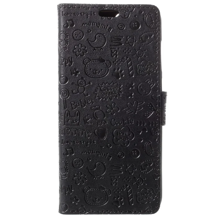 Cartoon Graffiti Grain PU Leather Wallet Cover for Huawei Honor 9 Lite / Youth Edition - Black