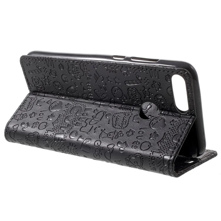 Cartoon Graffiti Grain PU Leather Wallet Cover for Huawei Honor 9 Lite / Youth Edition - Black