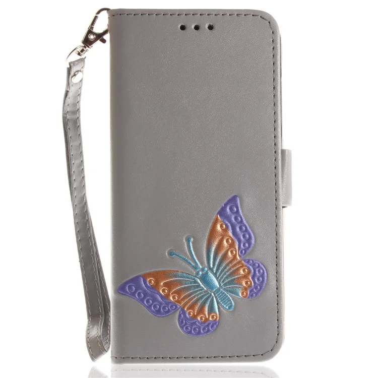 Butterfly Pattern Leather Wallet Stand Casing for Huawei P10 Lite - Grey