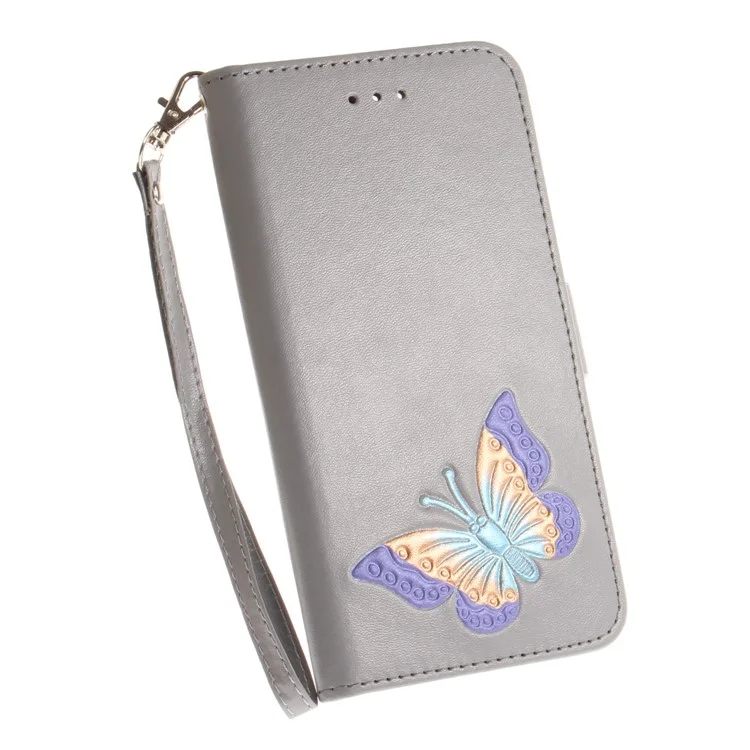 Butterfly Pattern Leather Wallet Stand Casing for Huawei P10 Lite - Grey