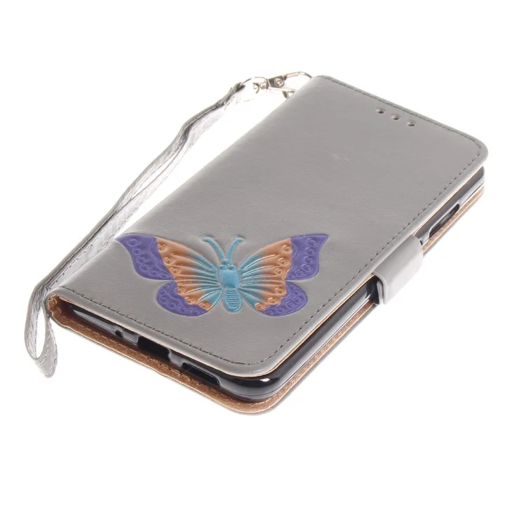 Butterfly Pattern Leather Wallet Stand Casing for Huawei P10 Lite - Grey