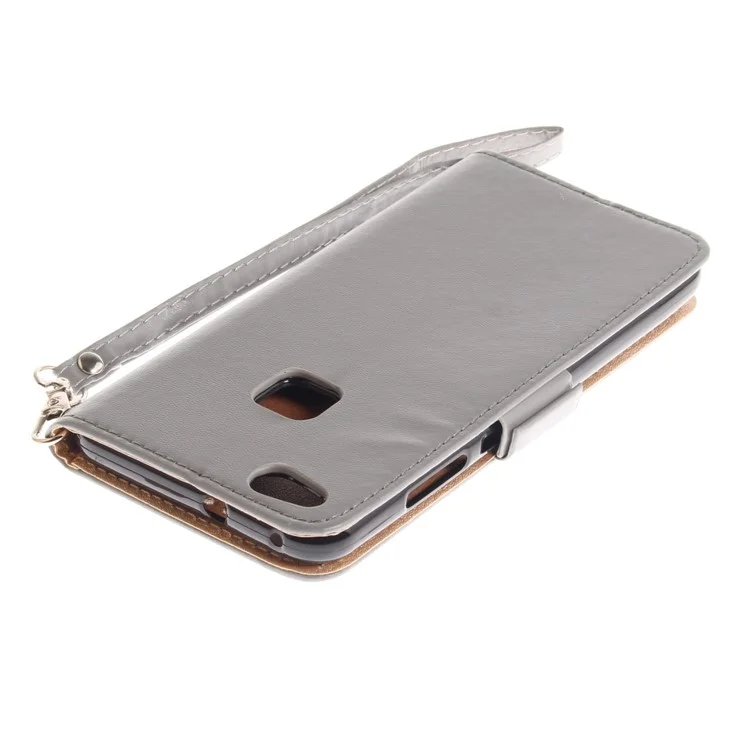 Butterfly Pattern Leather Wallet Stand Casing for Huawei P10 Lite - Grey
