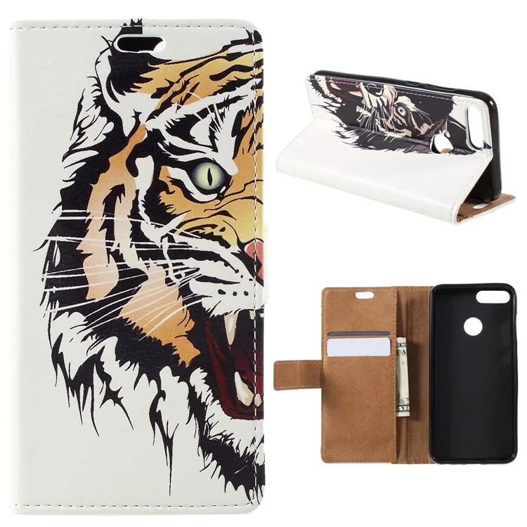 For Huawei Honor 9 Lite / Honor 9 Youth Edition Patterned PU Leather Stand Wallet Mobile Case - Fierce Tiger