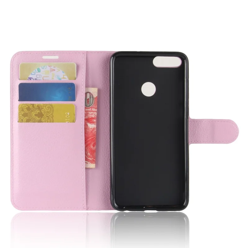for Huawei P Smart / Enjoy 7S Litchi Texture Leather Wallet Stand Protective Cover Shell - Pink