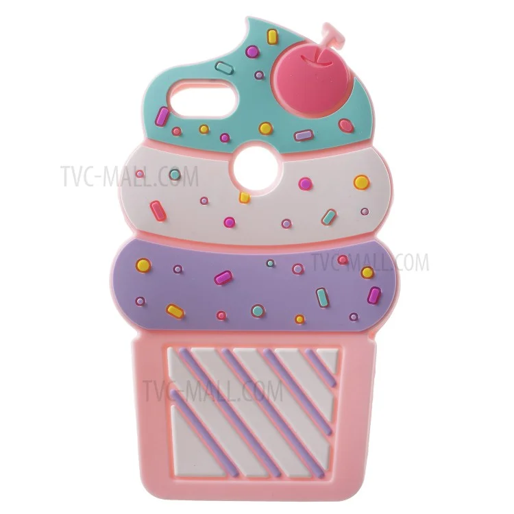 3D Cherry Ice Cream Silicone Mobile Phone Cover for Huawei Y6 Pro (2017) / Enjoy 7 / P9 lite mini - Pink