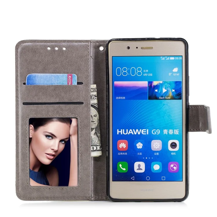 Imprinted Flamingo PU Leather Wallet Stand Case for Huawei P9 Lite/G9 Lite - Grey