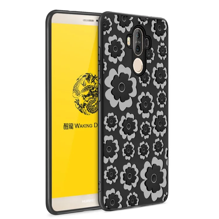 3D Flower Pattern Soft TPU Case for Huawei Mate 9 - Black