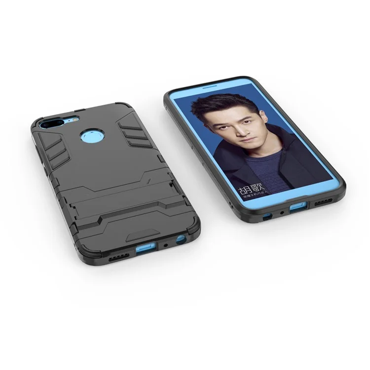 Cool Guard Plástico TPU Case Híbrido Com Kickstand For Huawei Honor 9 Lite / Edição da Juventude - Preto