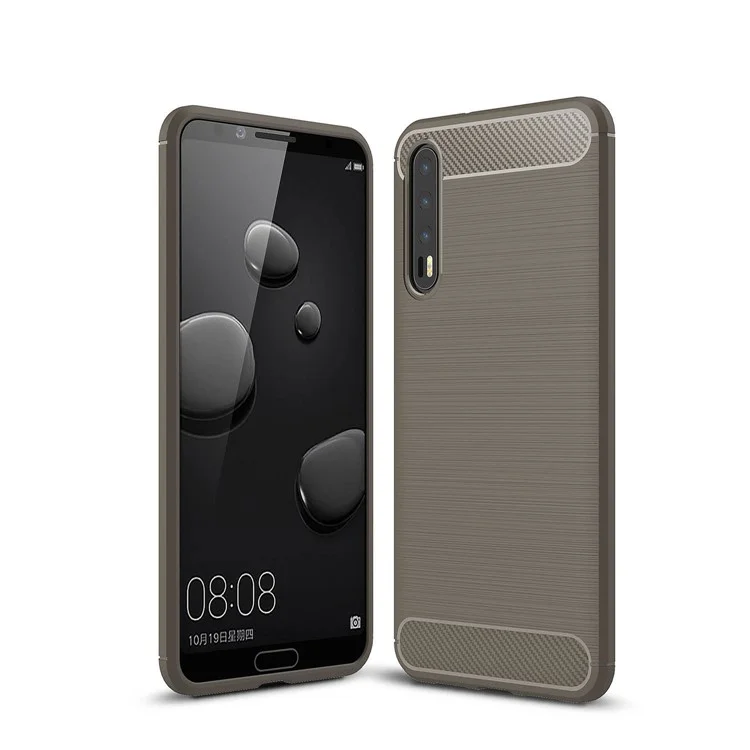 Carbon Fiber Texture Brushed TPU Mobile Casing for Huawei P20 Pro - Grey