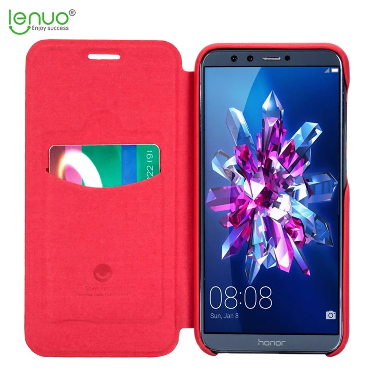 LENUO Ledream Series Flip Leather Card Holder Cover for Huawei Honor 9 Lite / Honor 9 Youth Edition - Red