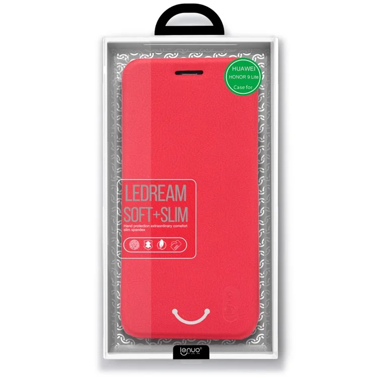 LENUO Ledream Series Flip Leather Card Holder Cover for Huawei Honor 9 Lite / Honor 9 Youth Edition - Red