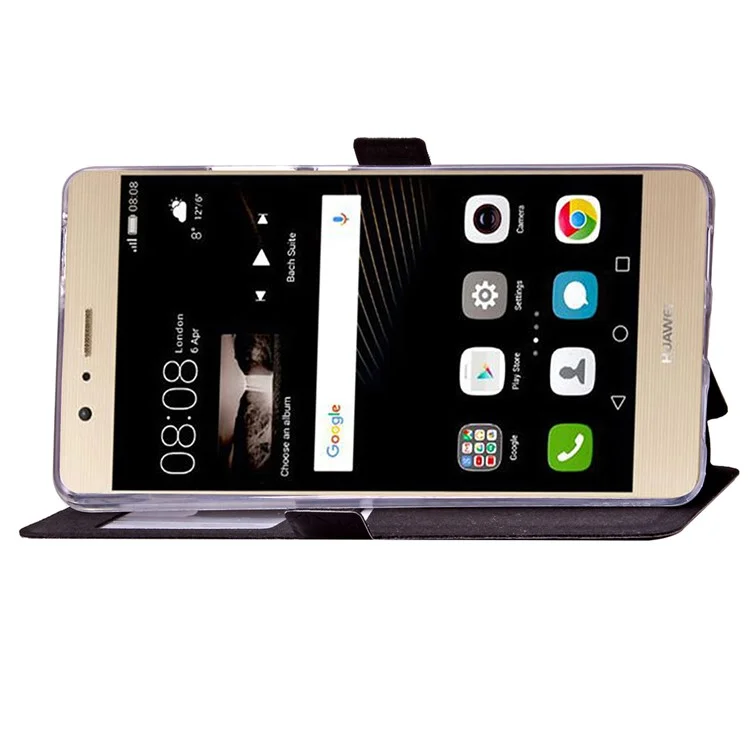 Imprint Rhombus Texture View Window Leather Card Slot Case for Huawei P9 Lite/G9 Lite - Black
