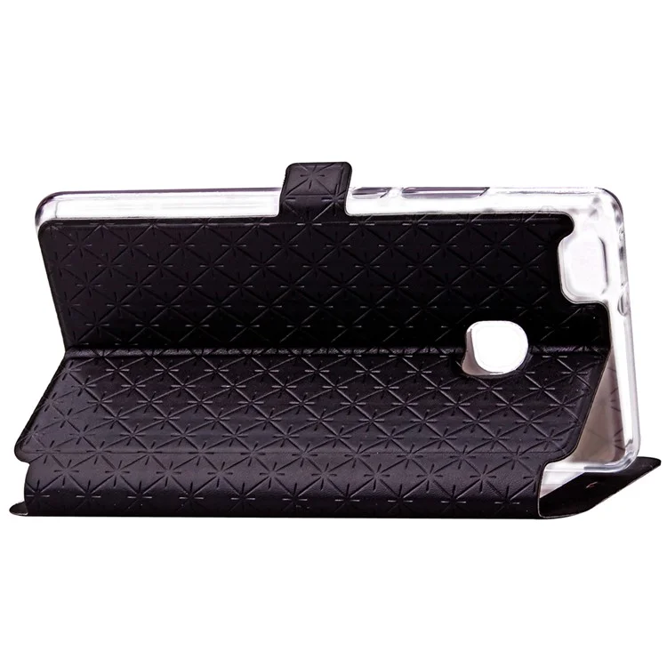 Imprint Rhombus Texture View Window Leather Card Slot Case for Huawei P9 Lite/G9 Lite - Black