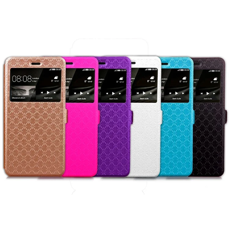 Imprint Rhombus Texture View Window Leather Card Slot Case for Huawei P9 Lite/G9 Lite - Black
