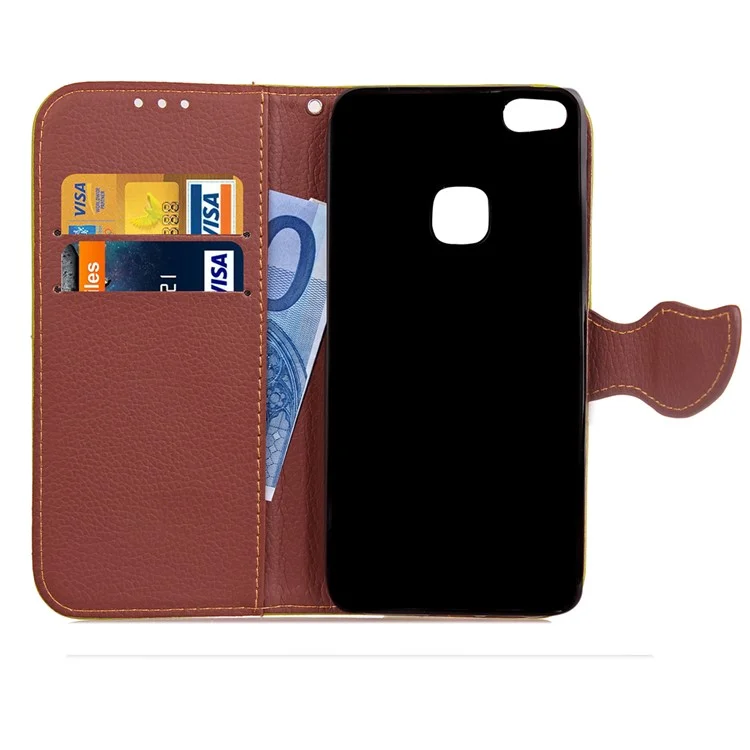 Leaf Shape Magnetic Flap Leather Wallet Case for Huawei P10 Lite - Black