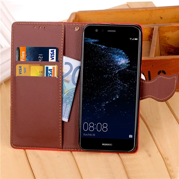 Leaf Shape Magnetic Flap Leather Wallet Case for Huawei P10 Lite - Black