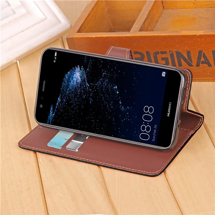 Leaf Shape Magnetic Flap Leather Wallet Case for Huawei P10 Lite - Black