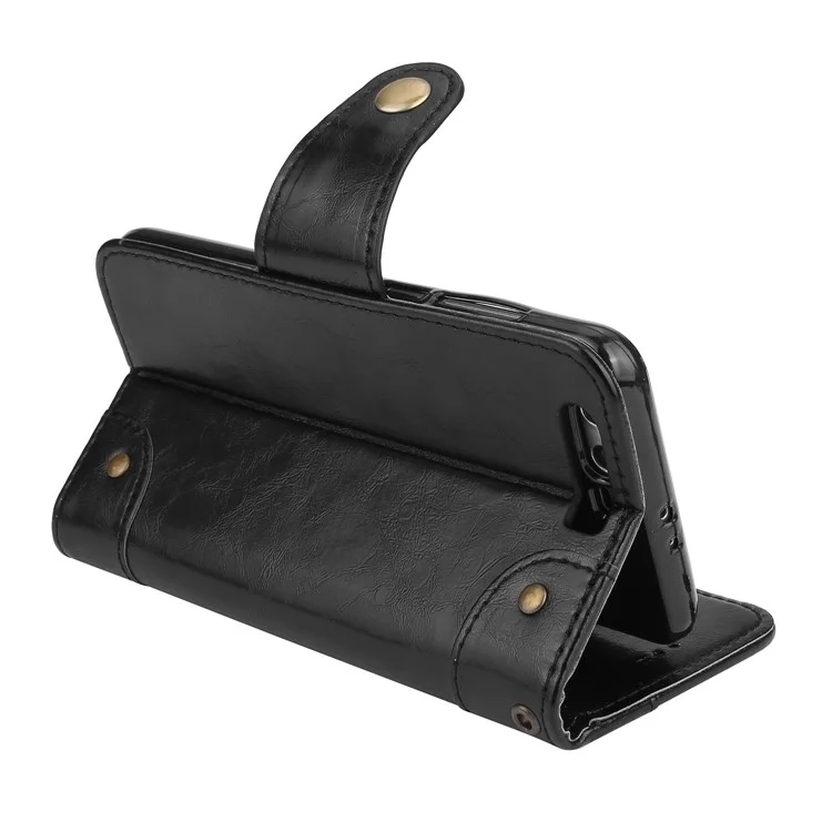 Oil Wax PU Leather Wallet Flip Stand Mobile Phone Cover for Huawei Honor 9 - Black