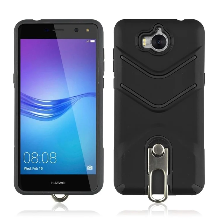 ANGIBABE Matte TPU PC Hybrid Case with Metal Kickstand for Huawei Y6 (2017) / Y5 (2017) - Black
