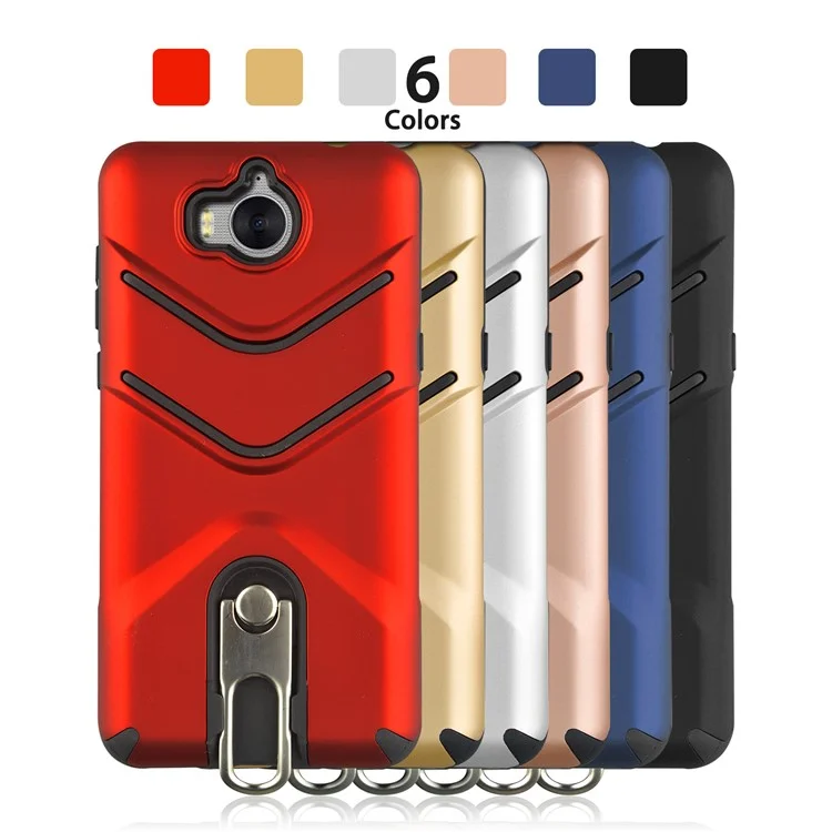 ANGIBABE Matte TPU PC Hybrid Case with Metal Kickstand for Huawei Y6 (2017) / Y5 (2017) - Black