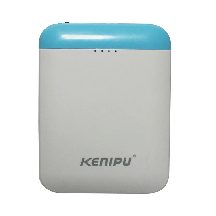 KENIPU Portable Dual USB 6000mAh Power Bank with LED Light for iPhone Samsung Huawei - White + Blue