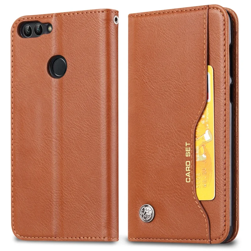 PU Leather Wallet Stand Accessory Case for Huawei P Smart / Enjoy 7S - Brown