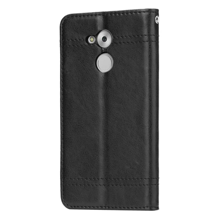 Vintage Leather Stitching Stand Wallet Phone Case with Magnetic Adsorption for Huawei Honor 6C Pro/V9 Play - Black