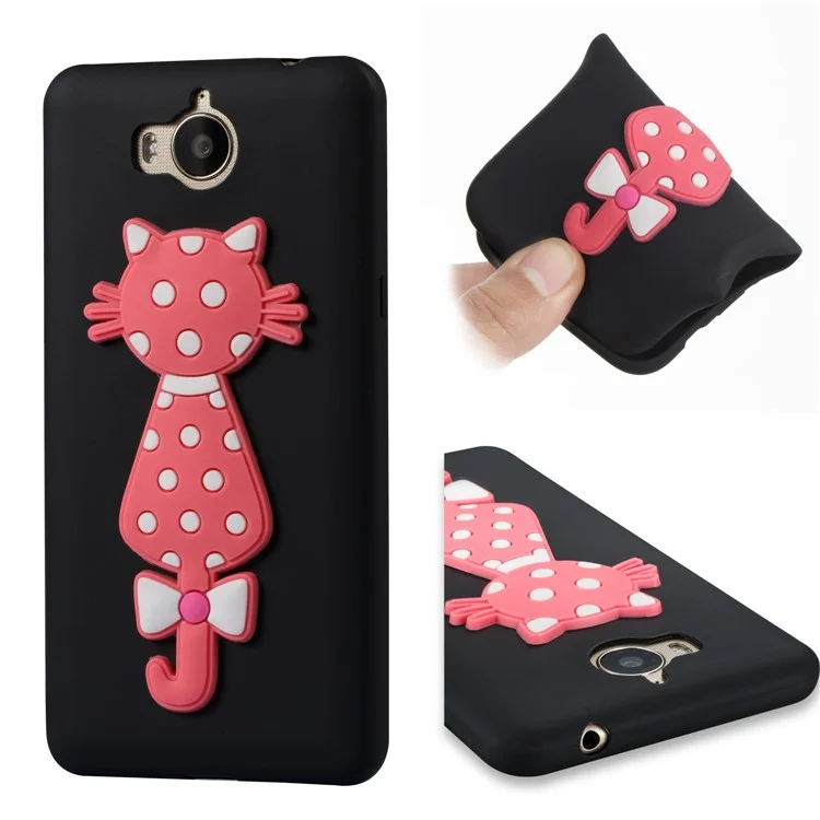 For Huawei Y6 (2017)/Y5 (2017) Adorable 3D Cat Soft TPU Mobile Case - Black