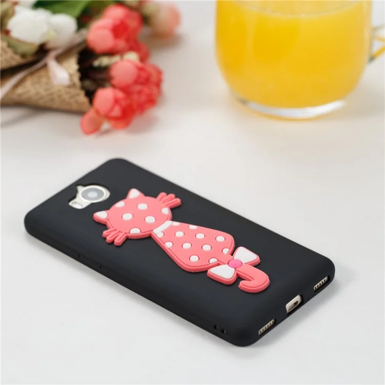 For Huawei Y6 (2017)/Y5 (2017) Adorable 3D Cat Soft TPU Mobile Case - Black